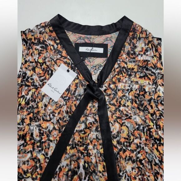 Robert Graham Women's Natural Floral Silk Blend Lulu Top w/ Bow Detail Size XL - Picture 5 of 7